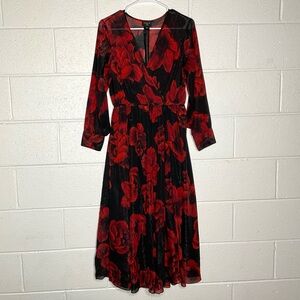 < Alexa B Nites Black & Red Floral Chiffon Dress >